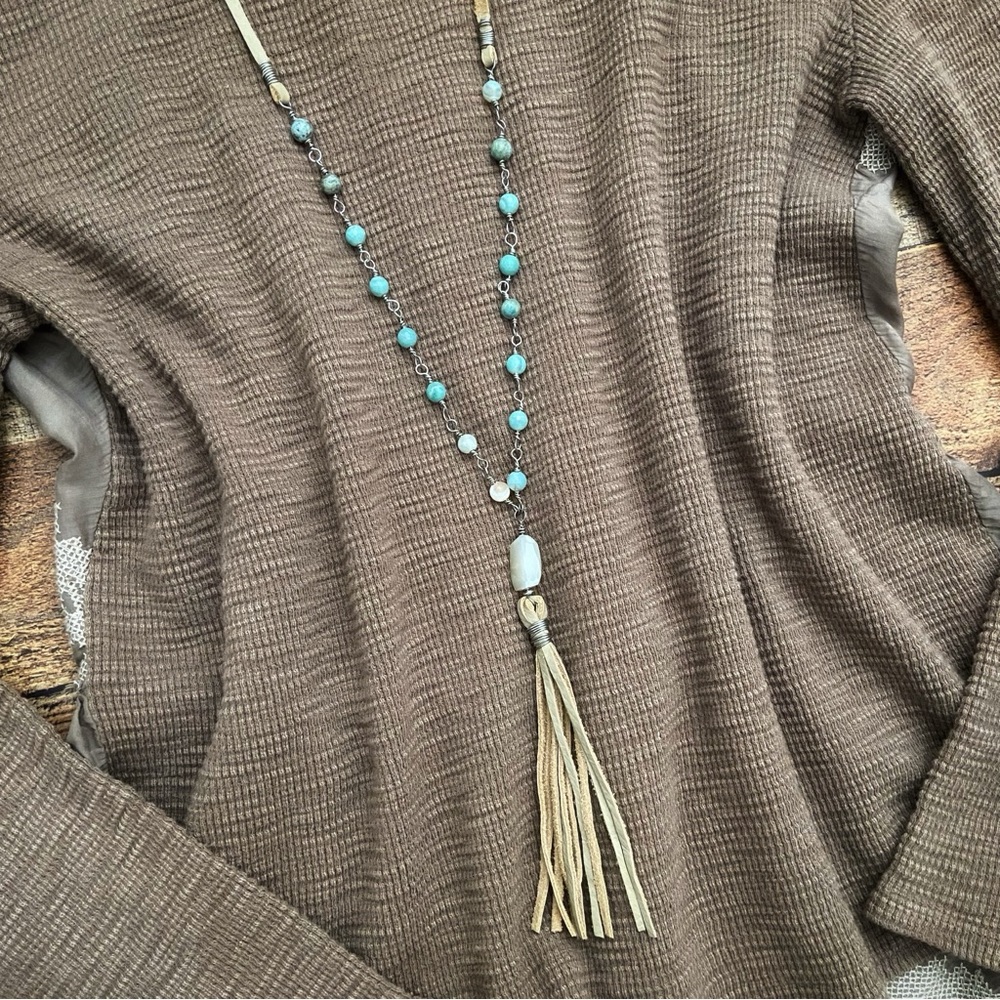 NECKLACE Western Beaded Leather Fringe